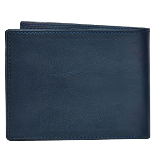 Image of Walrus Blue Color Vegan Leather Bi-Fold Men's Wallet with RFID Protection - Wallet for Men - 3 Card Pockets, Coin Pocket, Lightweight- Men's Purse for Gift