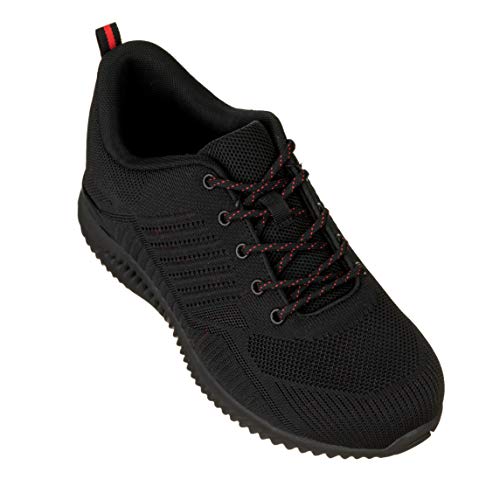 CALTO Men's Invisible Height Increasing Elevator Shoes - Black/Red Ultra Lightweight Sporty Sneakers - 2.6 Inches Taller - Q211 - Size 10.5 D(M) US4