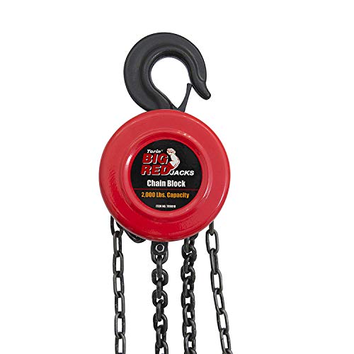 Big Red Tr9020 Torin Manual Hand Lift Steel Chain Block Hoist With 2 Hooks, 2 Ton (4,000 Lb) Capacity, Red #TOP1