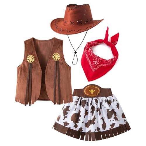 KAHDGSS COCHO DE COWGILLES COWGILLES COBLERA DEL WESTERN 4 PPC CHALS CHOPF SHABE Y CORTA CON LA CONTIGUACIÓN Vestido Fiesta Girls Cowgirl Set Para Evento Festival