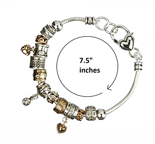 LTC Designs Themed Snake-Chain Charm Bracelets in Silver/Gold-toned Base Metal, 7.5"2