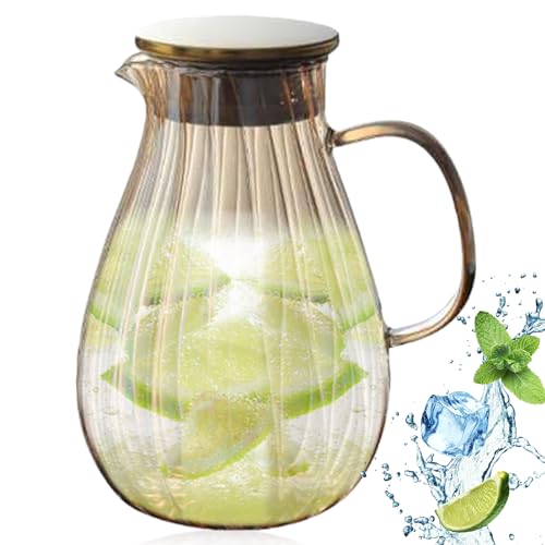 Behogan Glaskaraffe mit Deckel: 1.9L Wasserkaraffe aus Borosilikatglas, Hitzebeständig Wasserkrug, Glaskrug mit Griff für kalte Getränke, Saft, Milch, Tee, Wasser (Amber) Behogan Glaskaraffe mit Deckel: 1.9L Wasserkaraffe aus Borosilikatglas, Hitzebeständig Wasserkrug, Glaskrug mit Griff für kalte Getränke, Saft, Milch, Tee, Wasser (Amber)