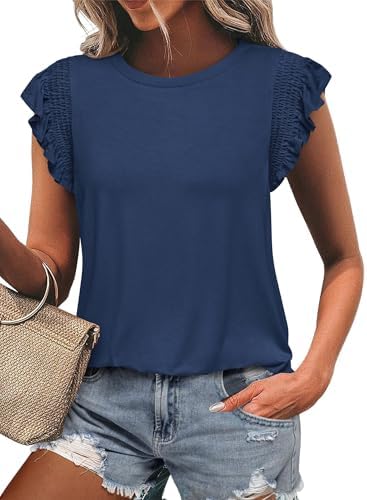 KIRUNDO Womens Summer Tops 2025 Trendy Ruffle Cap Sleeve Casual T Shirts Crewneck Basic Tee Cute Blouses Clothing