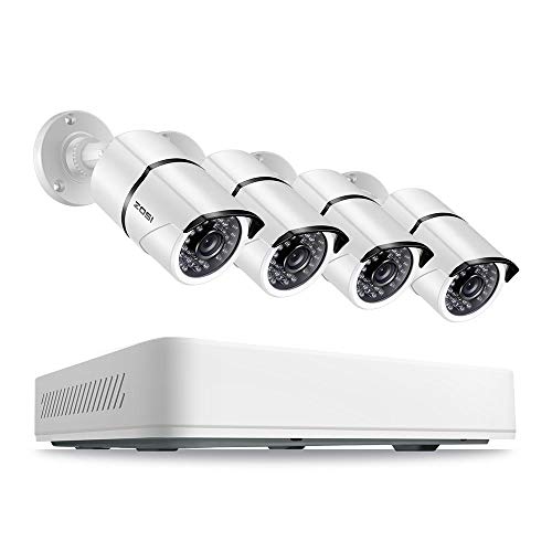 ZOSI 5MP Security Cameras System,4 Channel 5.0MP (2.5 X 1080P) Surveillance DVR with 1TB Hard Drive and (4) 5.0MP 1920p (2560TVL) Weatherproof Bullet CCTV Cameras 100ft Night Vision
