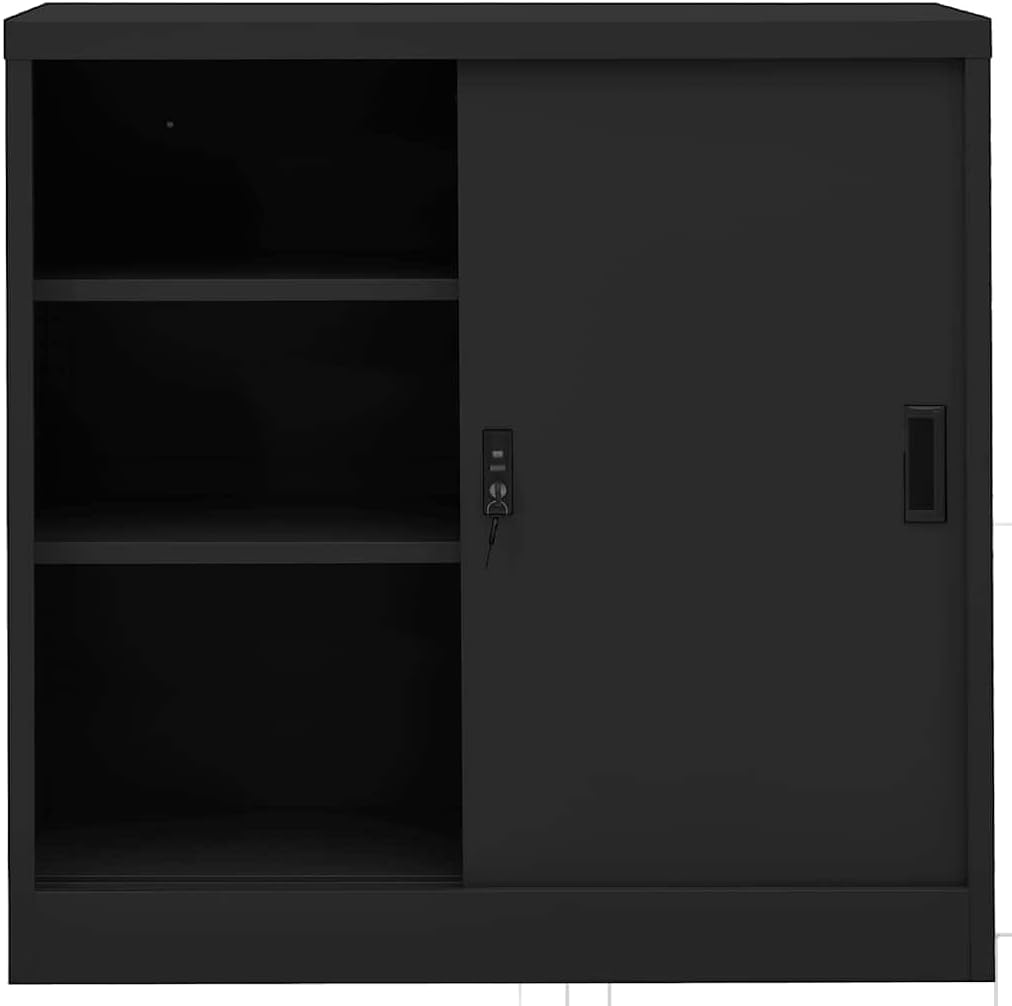Office Cabinet Anthracite Steel Storage Cabinet with Sliding Door and Lock, 35.4x15.7x35.4 in, Vertical Locker for Office Storage, Home Storage Cabinet, File Cabinet, Locking Storage Cabinet
