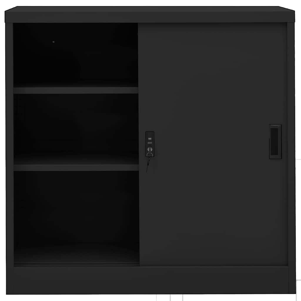 Armario de oficina con puerta corredera, color antracita, 90 x 40 x 90 cm, acero resistente, para taller y balcón, solución multiusos con cerradura con llave, para casa, oficina, jardín y