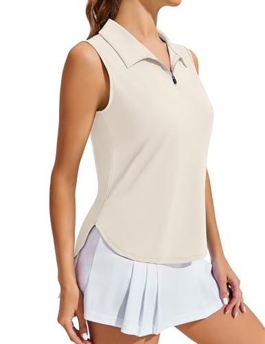 Image of PINSPARK Women Golf Shirts Sleeveless UPF 50+ Tennis Polo V-Neck Quick Dry Athletic T Shirt 1 /4 Zip Collar Workout Tank Top