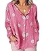 Produktbild Minetom 3/4-Arm Damen Streetwear Einfarbig Rundausschnitt Leinen Frauen Freizeit Bluse Sommer Freizeithemd C Rosa 42