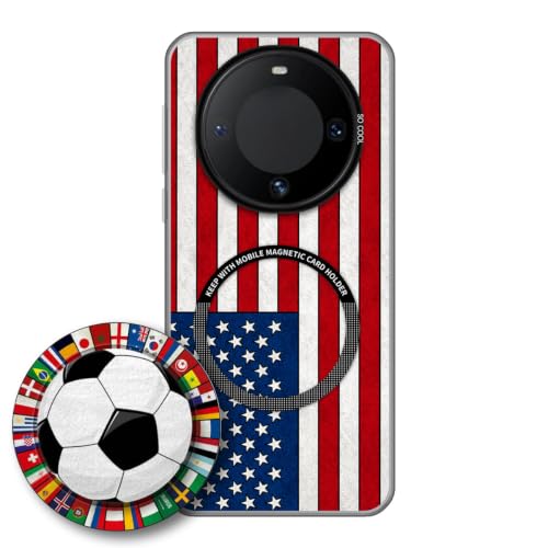 JGOYGYI Case for Huawei Mate 60 with Magnetic Detachable Collapsible Grip Stand, Shockproof Silicone Bumper Cover, USA Flag Football Design,Pattern 1