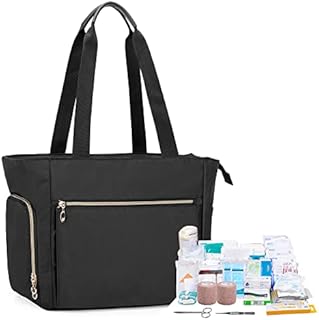 CURMIO Nurse Tote Bag, Portable Medical Supplies Bag with Padded Laptop Sleeve for Home Visits, Clinical Study, Health Care, Bag Only, Black (Patent Pending)