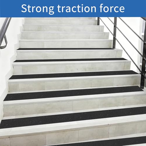 Image of Black Anti-Slip Stair Treads Tape,4 inch x35FT Heavy Duty PVC Non-Skid Grip Tape for Wooden Steps, Indoor /Outdoor Stairs, Pool Decks - Peel & Stick Waterproof Safety Traction