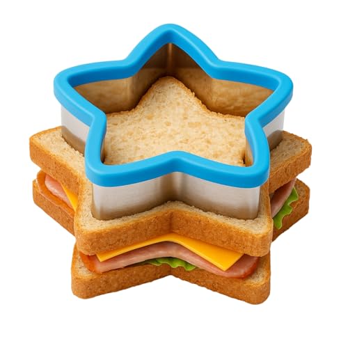 CHEFZOCO Cortador de sándwich, Molde de sándwich de estrella, Troquelador sándwich estrella, molde cortador de galletas antiadherente, Plástico y acero inoxidable, 10x10 cm, Diseño Estrella