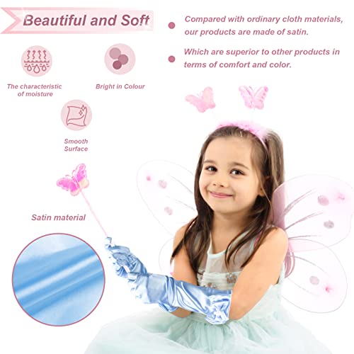 6 Pairs Little Girls Gloves, Satin Gloves for Princess Costume or Wedding, Formal Bows Glove for Age 3-84