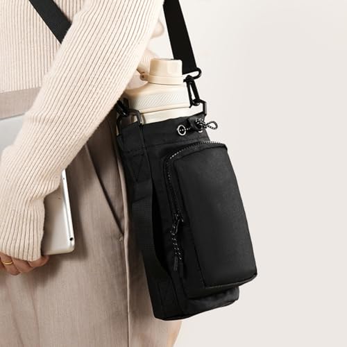 RUYIDAY Water Bottle Holder with Adjustable Strap Water Bottle Bag with Handle Large Phone Pocket 32oz/40oz Cross Body Bag Carrier Sling Bag Sports Accessories for Men Women (Black)