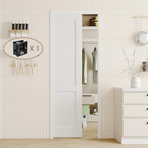 Image of 24 inch x 80 inch Sliding Pocket Door, 2-Panel Core with Frame and Hardware Kit Set, Interior Doors for Pocket Door, White Primed - No Panel Assembly Required