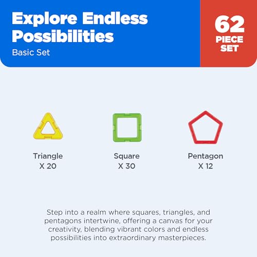 image for Magformers Basic Set (62-pieces) Magnetic Building Blocks, Educational