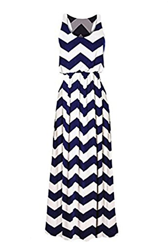 Women Boho Striped Print Sleeveless Tank Long Maxi Party Dress