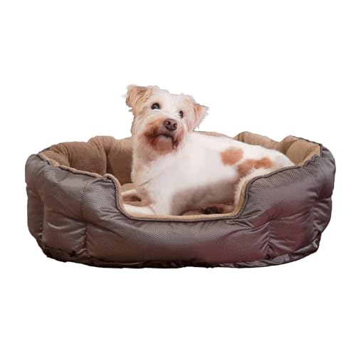 ThermoSwitch Santorini orthopädisches Hundebett – isolierendes Wendebett mit Memory Foam, druckentlastend & beidseitig nutzbar für Sommer & Winter (Braun, M)