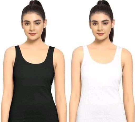 Women Cotton Blend Camisole Girls Spaghetti Strap Tank Top Sleeveless Vest Soft Inner Top Pack of 2-image-33