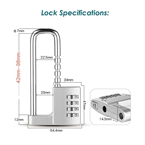 Image of Adjustable Shackle Combination Padlock,4 Digital Waterproof Password Padlock,Keyless Resettable Number Lock for Locker Room,Gate,Toolbox (1)