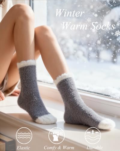 Image of Loritta 6 Pairs Womens Fuzzy Socks, Winter Warm Fluffy Slipper Socks