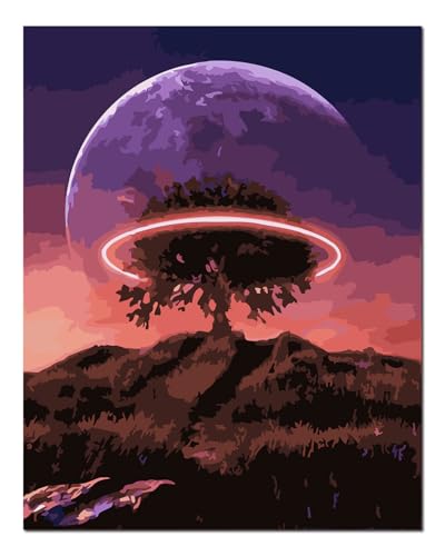 Kit peinture par numéros adulte planète et arbre 40x50cm avec cadre