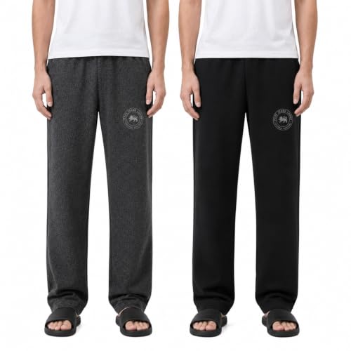 Image of Pepe Jeans Men's Mid Rise Athleisure Slim Fit Cotton Stretch Track Pants |Sporty Jersey Lounge Pants with Encased Elastic Waist & Side Pockets Black|Blue Melange Pack of 2 XXL