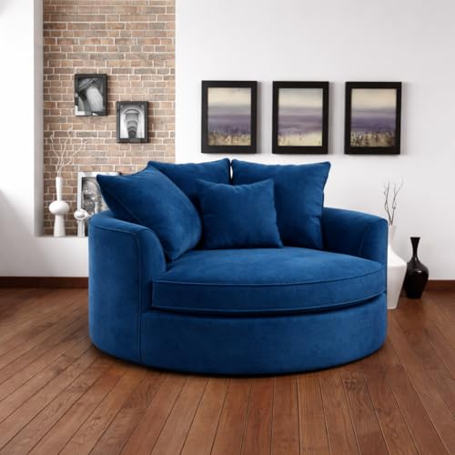 Image of SOFALIZE - Modern Barrel Accent with Pillows Round Sofa Modern Combines Contemporary Design Oversize Arm Chair Cozy Club Chair for Bedroom, Living Room, Lounge, Hotel & Office Hallways Sofa (Blue)