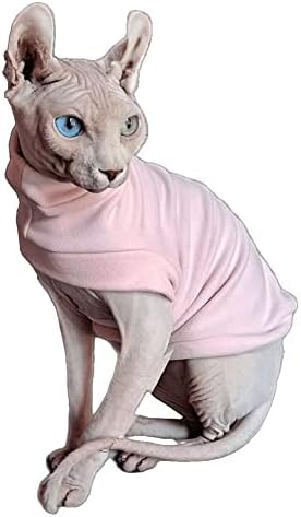 Sphynx Cat Clothes Self-Heating Sweatshirt,Hairless Cat Wear Soft Elastic Dralon Sweater Puppy Pet Pullover for Devon,Elf,Bambino,Cornish,Peterbald Pink L