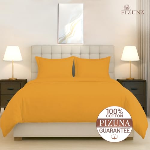 Image of Pizuna 100% Cotton Duvet Cover Double Bed, 400 Thread Count Long Staple Cotton Sateen Weave Quilt Cover 90X100 Inch, Comforter Cover King Size Double Bed with 4 Corner Ties, Honey Gold