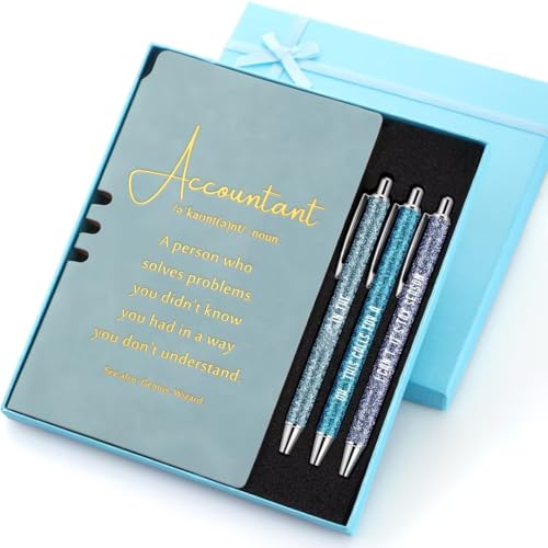 Spakon 5 Pcs Accountant Appreciation Gifts, Leather Journal with 3 Ballpoint Pens for Office Desk, Tax Season Gift for CPA Financial Boss Colleague Coworker(Blue)