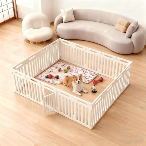 ACUOPNK ペットサークル 小型犬,犬 ゲージ,組み立てが簡単、高さ50cm、小規模、中規模、大規模の用途に適しています (9個+ドア1枚,ホワイト)