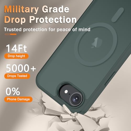 Image of YENAPOON for iPhone 17e Case, iPhone 16e Case, Matte Magnetic Phone Cover [with 1 Screen Protector] [Support for MagSafe] [Shockproof Military Grade Protection] Translucent Frosted Back, Gray