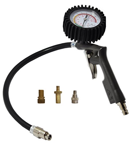 Preisvergleich Produktbild Reifenfüller mit Patentstecker und Fahrradventil, Adapterset, Manometer waagerecht