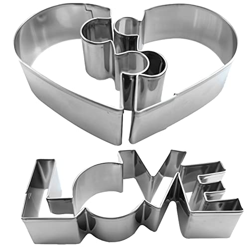 Love + Puzzle Heart Shaped Cookie Cutter Set Of 3 Pcs, Stainless Steel Valentine’s Day Fondant Cutters #TOP7