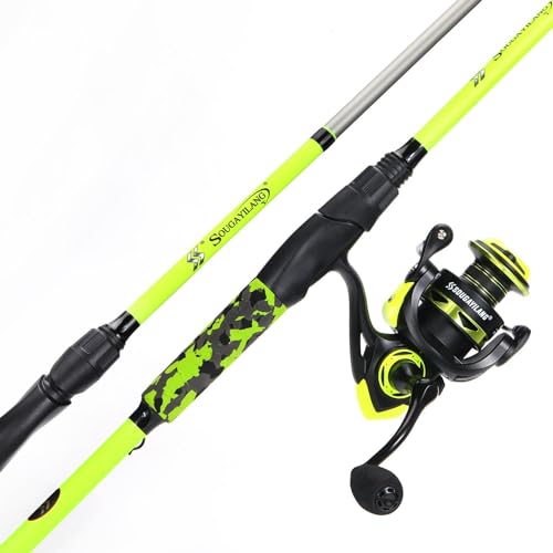Sougayilang - Sougayilang Spinning Reel – Fishing Rod Combos, IM7 Graphite 2Pcs Blanks, Stainless Steel Guides- Yellow- 7'0"