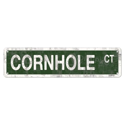 Cornhole CT Sign Metal Room Decor Funny Slim Green Yard Road Street Signs Vintage 4x16Inches Iron Poster for Home Kitchen Bathroom Bar Cafe Garage Indoor Outdoor