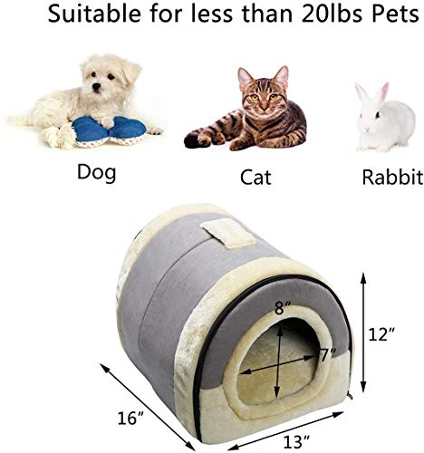 Hollypet Suede Self-Warming 2-In-1 Foldable Cave House Shape Nest Pet Sleeping Bed For Cats And Small Dogs, Baby Gray #TOP1