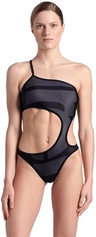 Women's Arena Logo One Piece Single Shoulder Mayo, Asphalt Multi-Black-Black, S