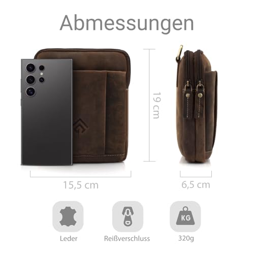 ekavale Umhängetasche Herren aus Leder - Stylische Schultertasche Herren Vintage - Messenger-Bag für Männer, für Alltag, Arbeit Robuste kleine Herrentasche (Wood)