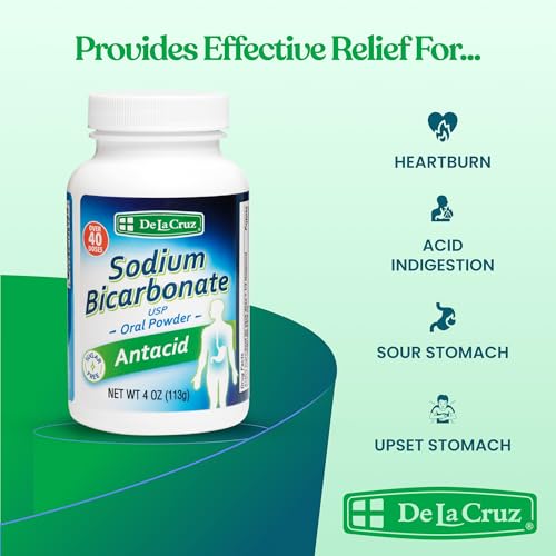 De La Cruz Pure Sodium Bicarbonate Powder – Baking Soda & Baking Powder Aluminium free Antacid for Heartburn & Indigestion – Packed in USA - 4 OZ (3 Bottles)