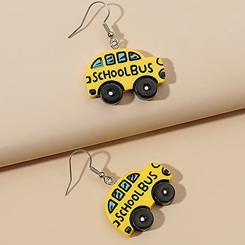Lovely School Bus Dangle Earrings Resin Cartoon Car Funny Earrings Students Teachers Jewelry3