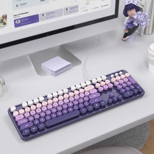 Image of MOFII Computer Keyboards Wired, Plug Play USB Full Size Typewriter Keyboard, Cute Colorful Aesthetic Keyboard with Foldable Stands for Windows PC Laptop (Purple Gradient)