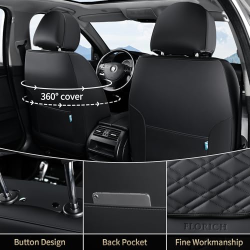 Image of FLORICH Seat Covers, Front Seat Covers 2 PCs, Automotive Seat Cover for Cars, Luxury Leather Universal Seat Cover Accessories Fit for Most Cars SUV Truck Sedans(Black)