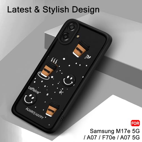 Image of TheGiftKart Back Cover Case for Samsung Galaxy A07 / F70e / A07 5G | Cute Fun Cartoon 3D Smiley Coffee Case | Full Camera Protection | Shockproof Back Cover Case (Silicone, Black)