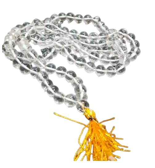 DeepMines Transparent Quartz स्फटिक की माला ओरिजनल Original Certified Spatika / Crystal Stone Mala 8mm 108 Beads Pure Sphatik Mala / Rosary For Wearing or Jaap Purpose spatic sphatic sfatic septik saptika sfatika crystal quarts