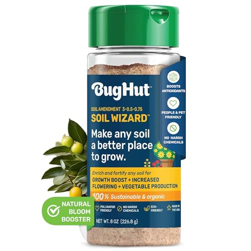 BugHut Soil Wizard Organic Soil Amendment – All Purpose Plant Food for Houseplants, Vegetables, Flowers, and Herbs - Chemical-Free Nutrient Source for Indoor & Outdoor Gardens - 8 oz. Shaker