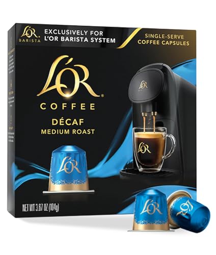 L'OR Coffee Pods, 10 Count DECAF Medium Roast, Single-Serve Aluminum Coffee Capsules Compatible with the L'OR BARISTA System, 10 Count (Pack of 1)