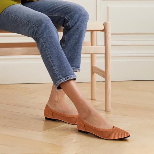 Image of TINGRISE Women's Flats Shoes Pointed Toe Knit Ballet Comfortable Dressy Mesh Flat