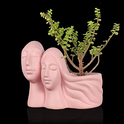 Image of Lasaki Couple Pink Ceramic Pots for Indoor Plants, Planters, Flower, Pots, gamla, Outdoor, Balcony, Home, Garden, Office Decor, Succulent Pot(L - 16 X W - 10 X H - 14.5 cm)(Plants not Included)